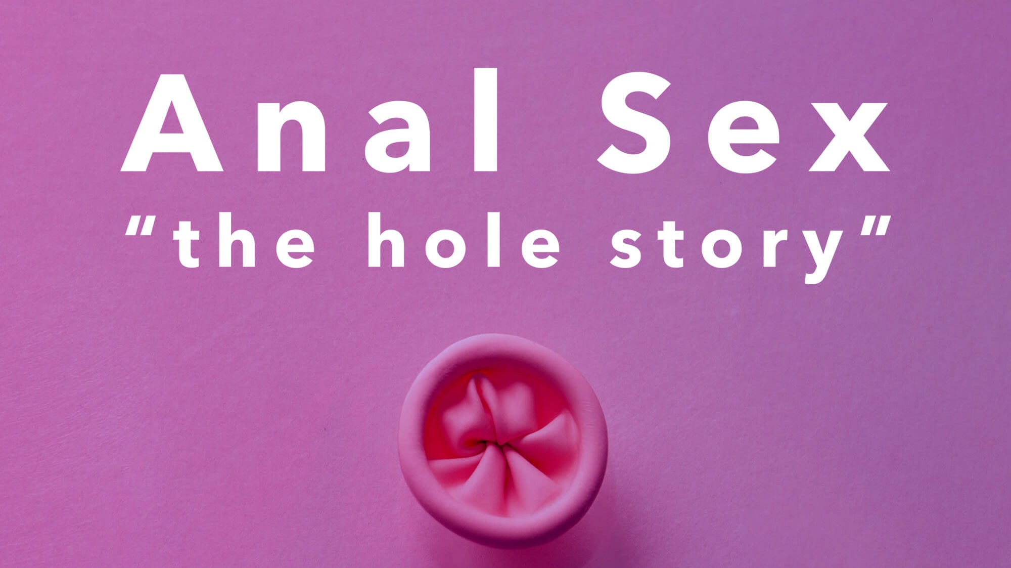 Image of a balloon from the view of the knoted end with the test Anal sex "the hole story" written above