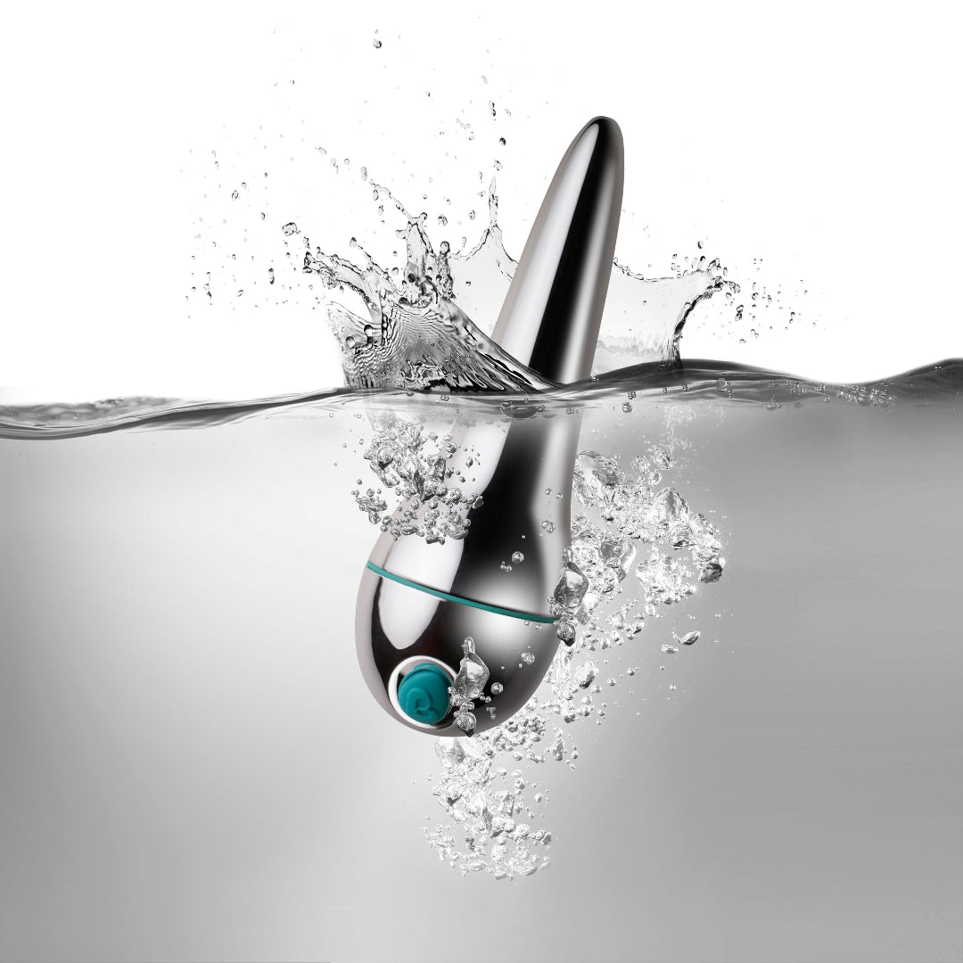 Aura - silver pointed bullet vibrator - Discrete, precise pleasure - Dropped in water - waterproof for wet play