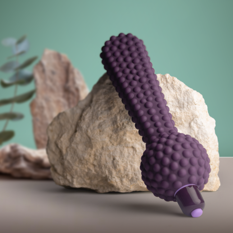 Purple bumpy silicone massager, tapered shaft with bulb head and rounded base