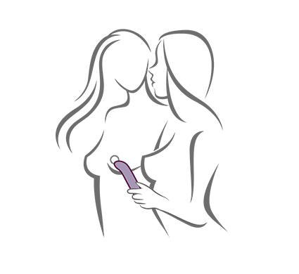 Illustration of a woman using a sex toy on another women’s nipples
