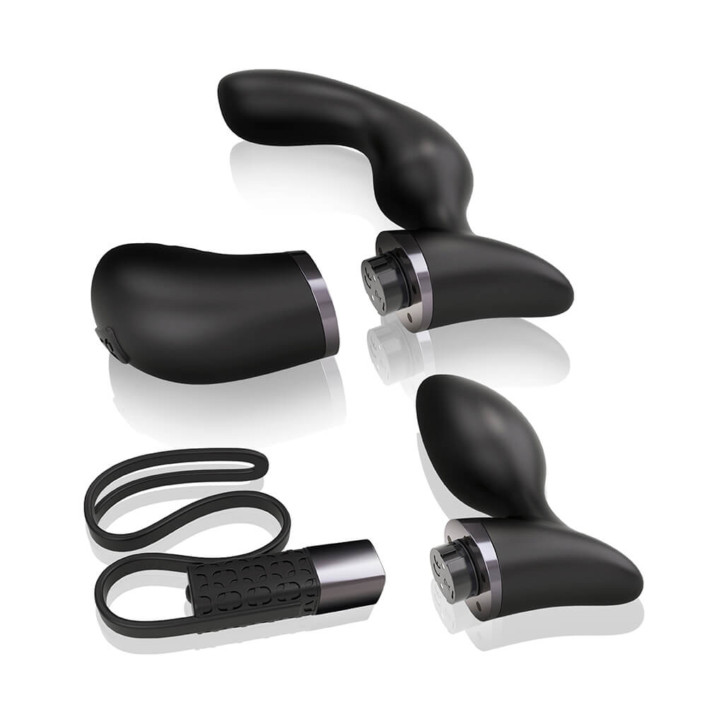 Interchangeable Prostate Toy showing its attachements and remote