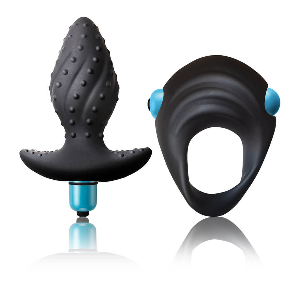 Black Vibrating Butt Plug & Cock Ring Set