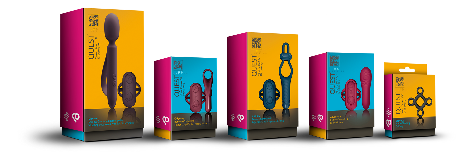 An image with 5 different Quest products in their individual packaging
