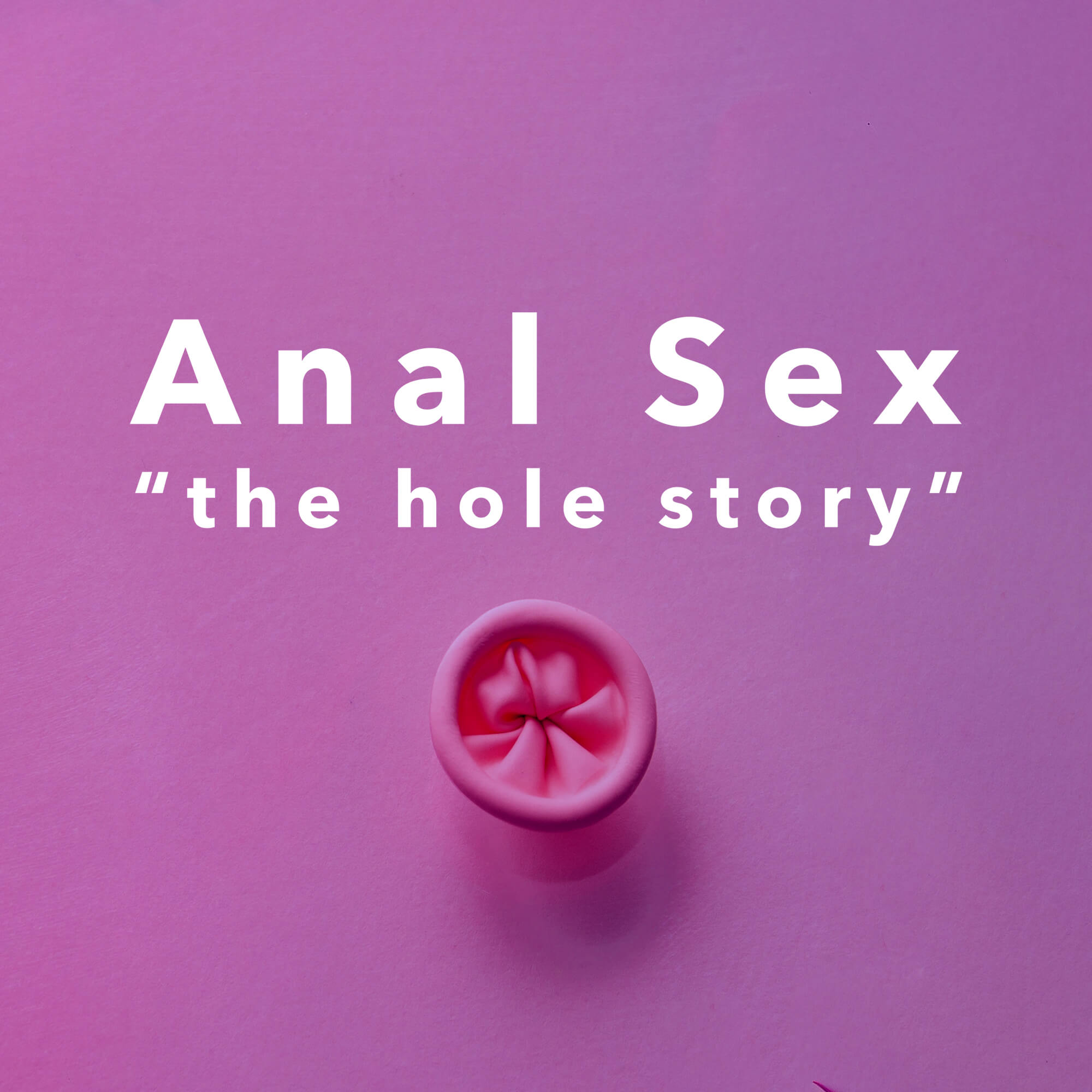 Image of a balloon from the view of the knoted end with the test Anal sex "the hole story" written above