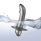 Metallic plug with wide base and flared tip, water splashes around shaft