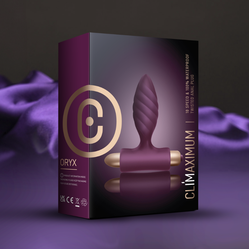 Climaximum Oryx vibrating anal plug, product shown on a plain background 