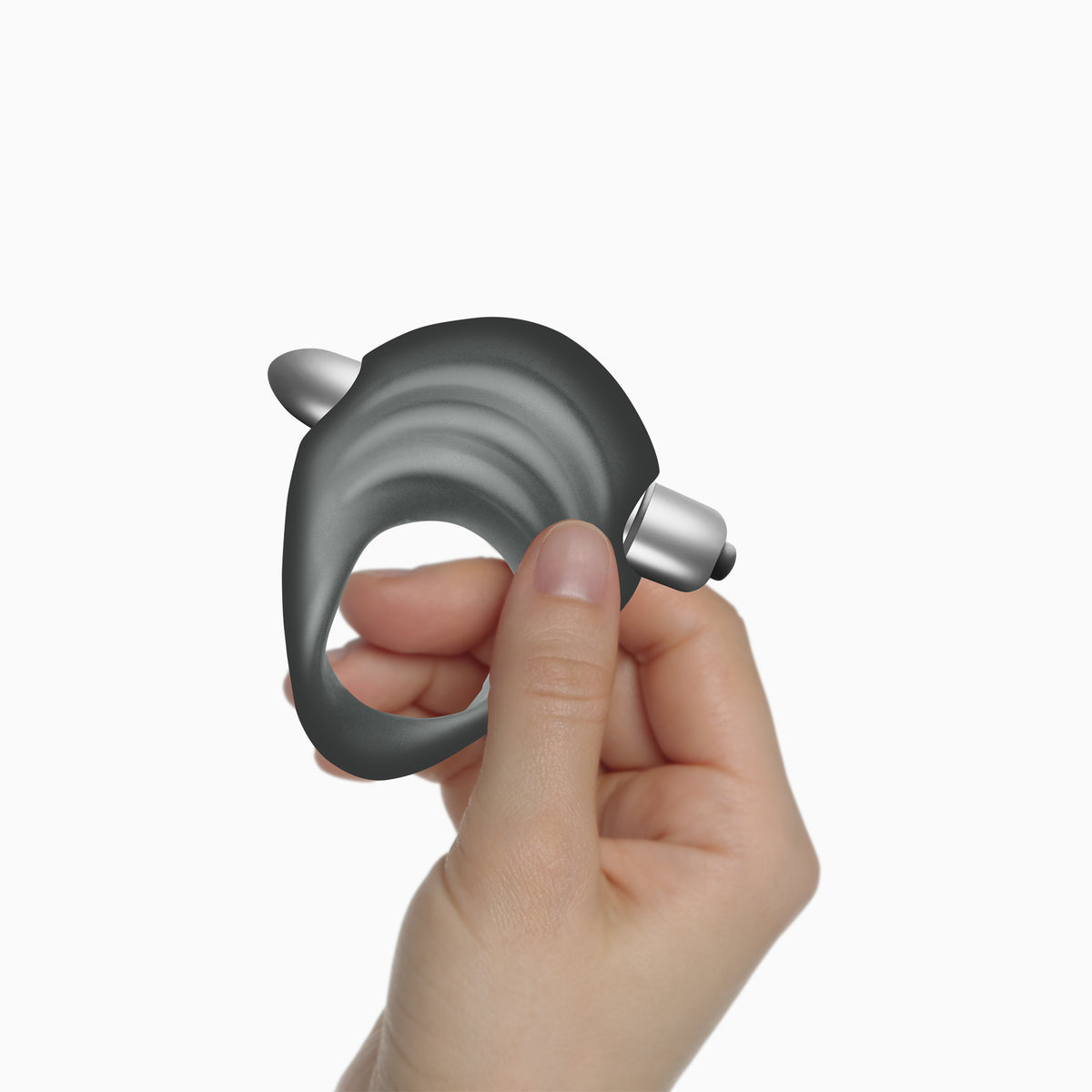 Climaximum Avio vibrating cock ring, product shown in hand for scale