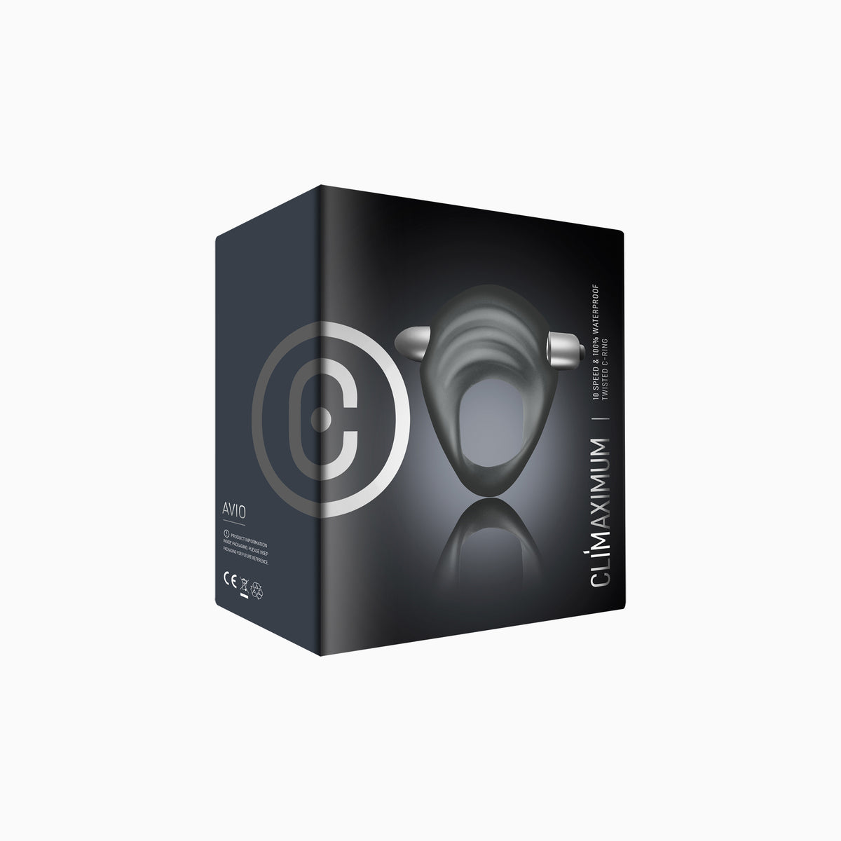 Climaximum Avio vibrating cock ring, Boxed shot of product on plain background