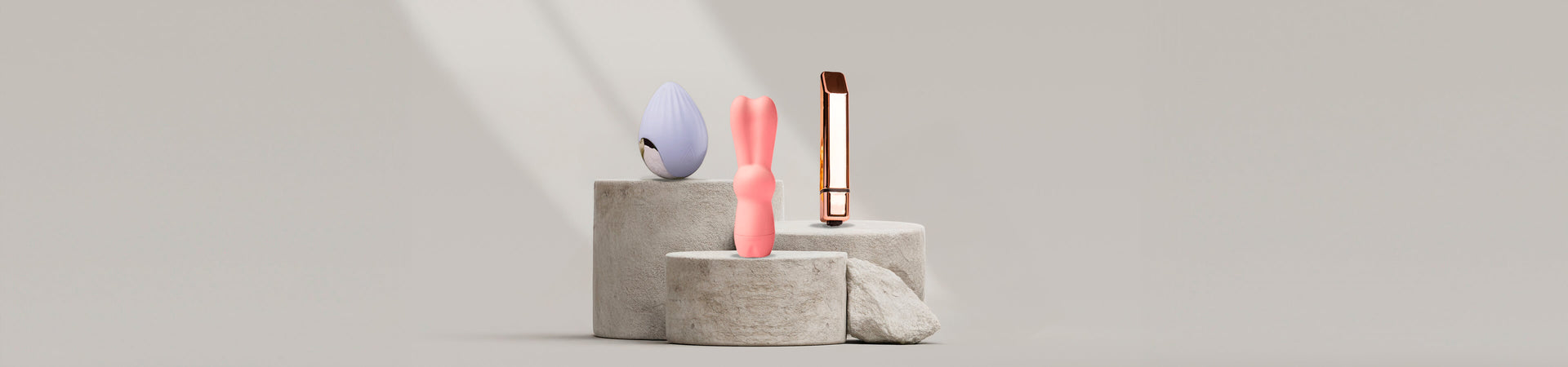 Collection of various discreet vibrators on a stone podium from different ranges