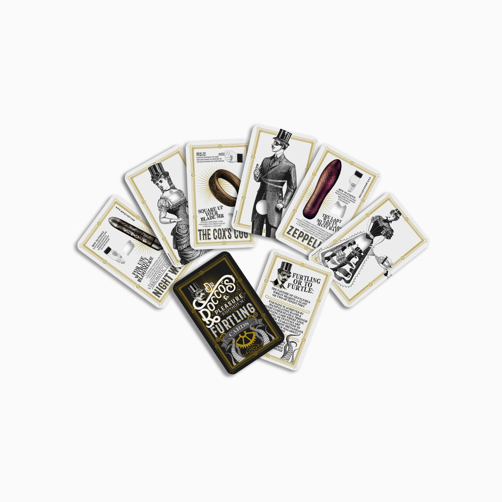 Vintage-style black-and-white cards deck with illustrated characters