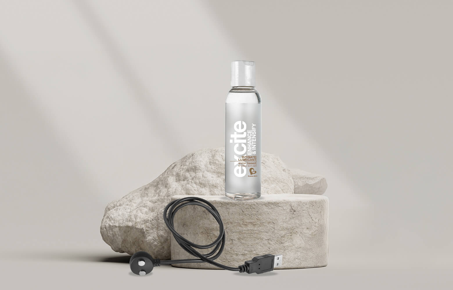 lube bottle and charger a stone podium