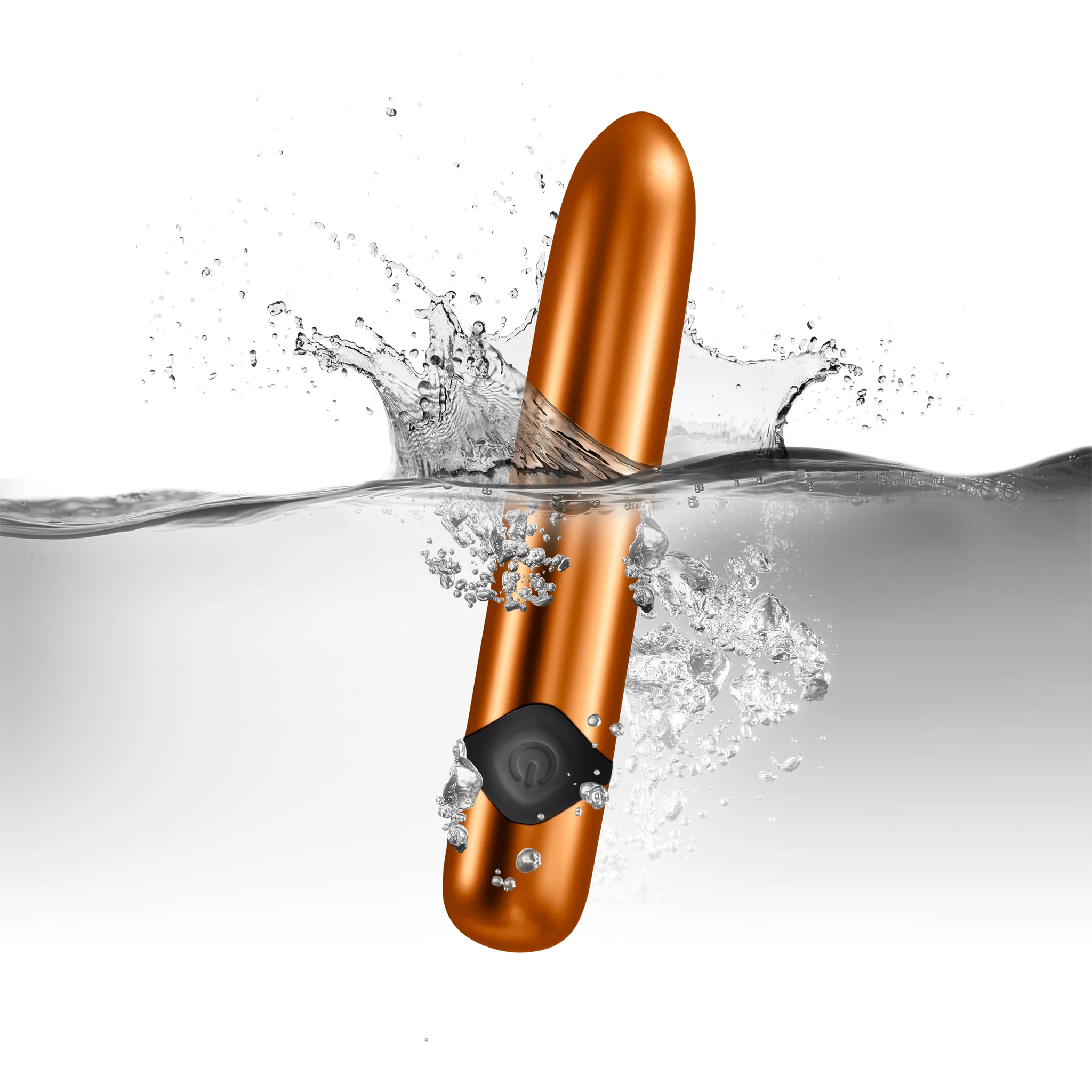 Havana orange metallic massager wand with water splash around base and control cap