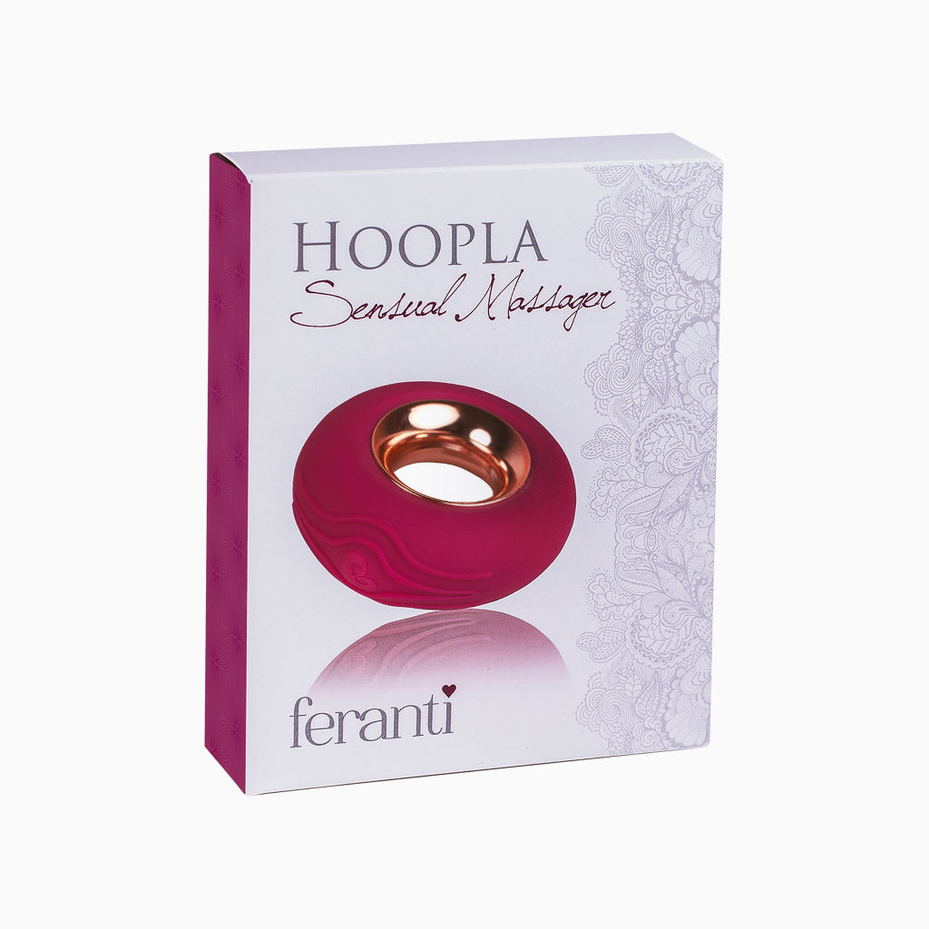 Retail box for magenta and copper-toned sensual massager
