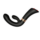 FUZION Enigma dual motor rabbit vibrator showing flexible G-spot curve and rose gold accent trim