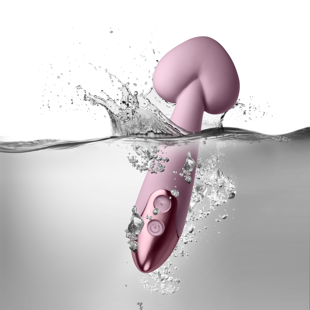 Lilac waterproof massage wand with dual-button control and water splash