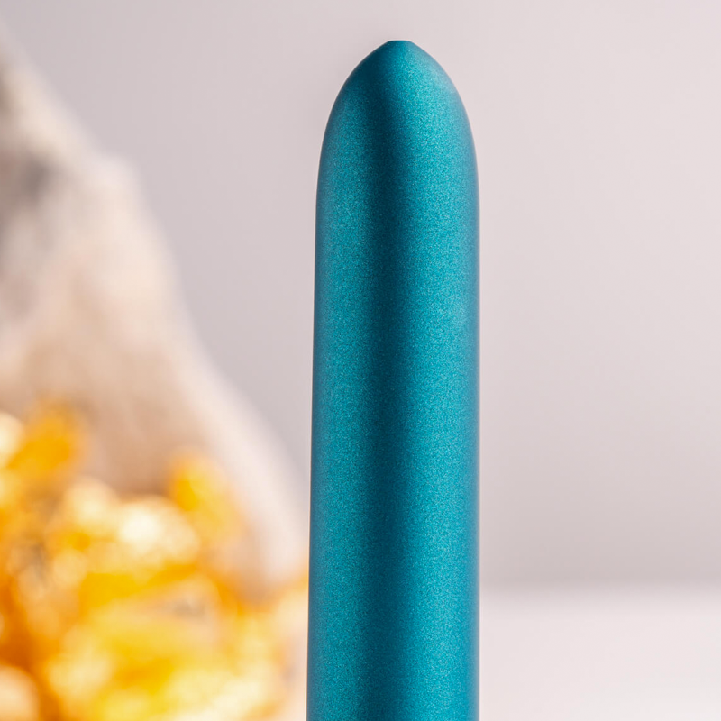 Teal bullet vibrator, smooth satin finish with rounded tapered tip