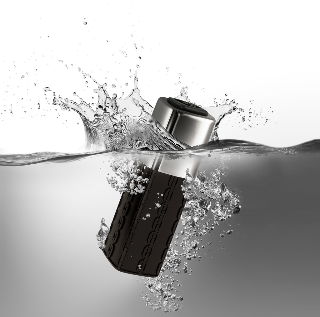 Black silicone ball and chain with textured grip sleeve