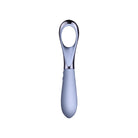 A light blue and silver Niya Finger Vibe with a looped head, shown vertically against a plain white background. Front Shot