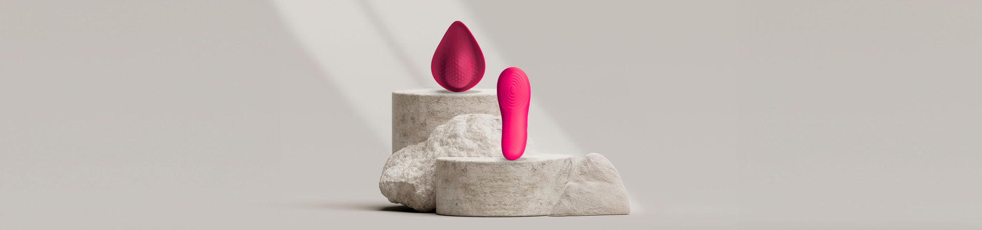 Collection of panty vibrators a stone podium various colours