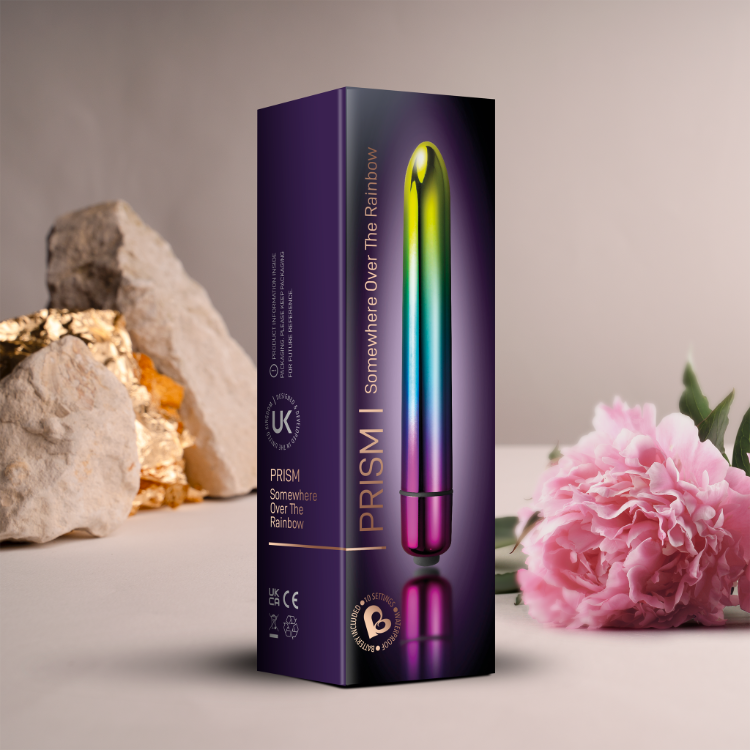 Prism vibrator retail box with rainbow bullet design