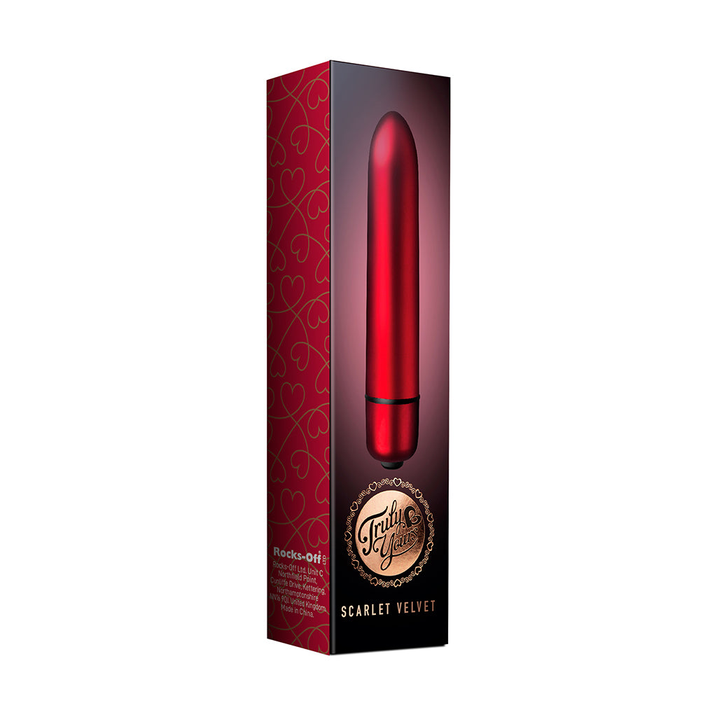 Scarlet Velvet bullet vibrator, box shot on a plain background