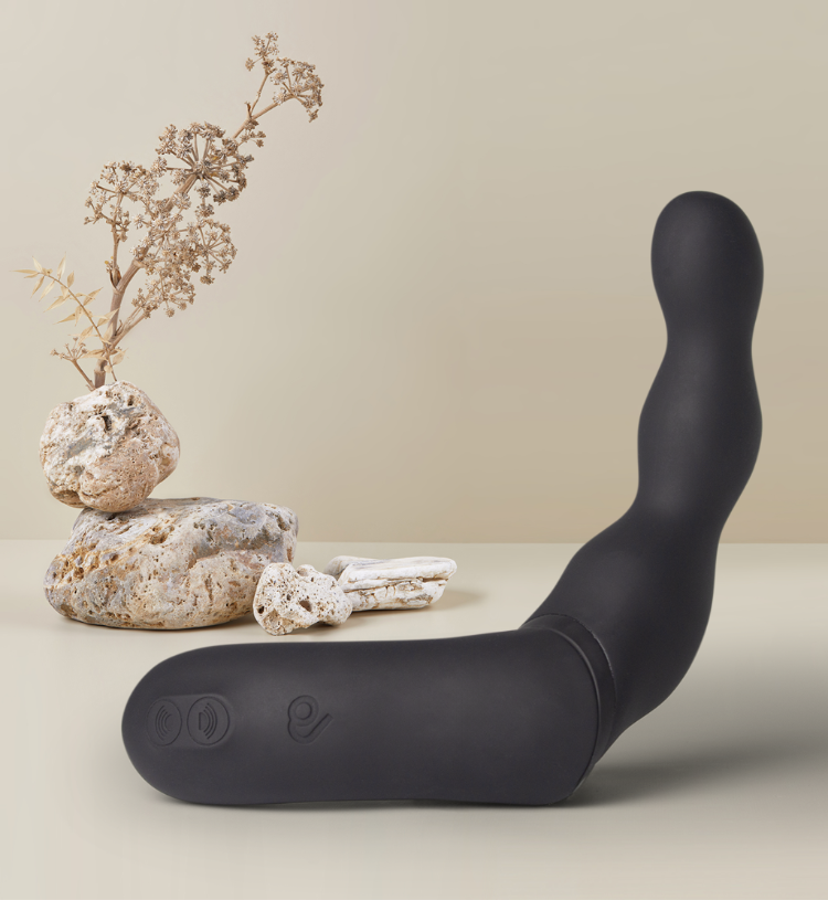 Black U-shaped prostate and anal massager with control buttons on the base